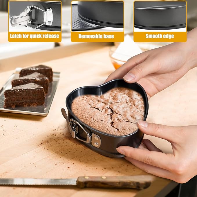 Springform Cake Pan Set of 3 (4, 7, 9 Inch) Heart Leakproof Nonstick Cheesecake Pans with Removable Bottom Carbon Steel Bakeware - Image 4