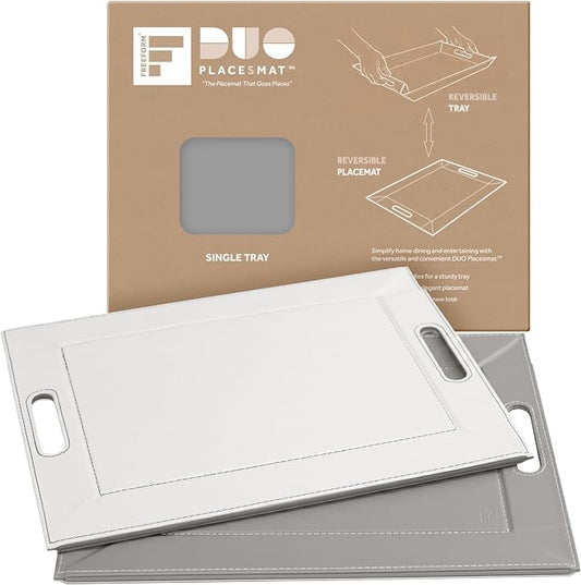 2-in-1 Serving Tray & Placemat | Faux Leather & Reversible | Lays Flat as a Placemat or Folds into an Ottoman Food Tray, Easy to Clean by FREEFORM