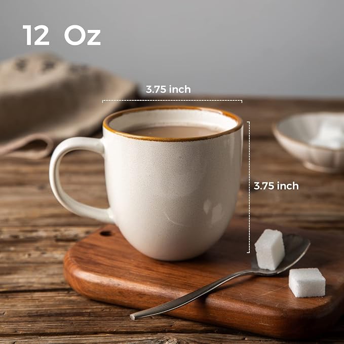 AmorArc 12oz Coffee Mugs, Ceramic Coffee Mugs set of 6 for Man, Woman, Dad, Mom, Modern Coffee Mugs with handle for Latte/Cappuccino/Milk/Cocoa. Dishwasher&Microwave Safe, White-Reactive Glaze - Image 3