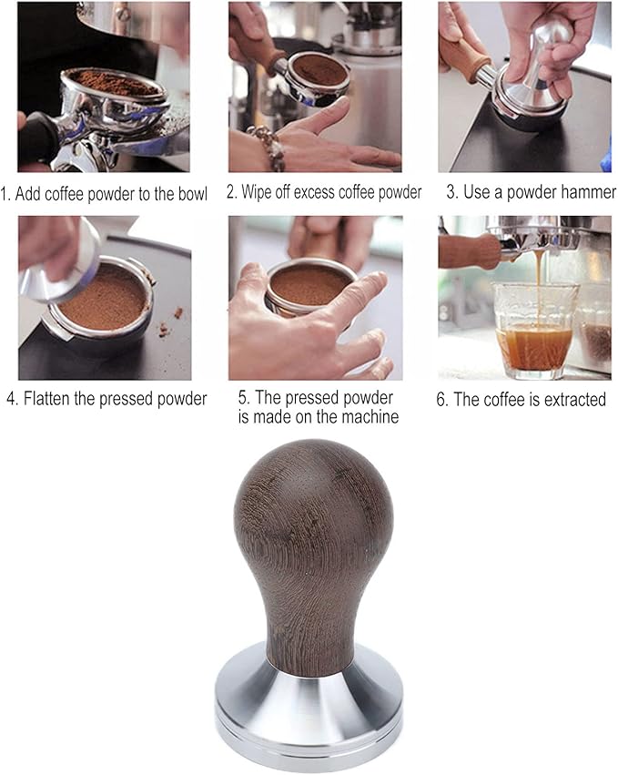 53mm Coffee Tamper Stainless Steel Coffee Powder Press Tool with Comfortable Wooden Handle for Espresso Maker Barista Home Office