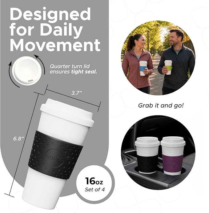 Copco Acadia Travel Mug, 16 Oz - Black, Plum, Blue, Green, Set of 4 - Image 2