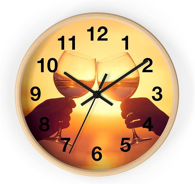 Mozingo ~ Wine Clock for Kitchen Bar Wall It's Wine O'clock Silent Time Gift Home Decor Made In USA, 10" (Hour Marks - Numbers, Clock Frame Color - Natural Wood, Wine Theme #05) by Unknown