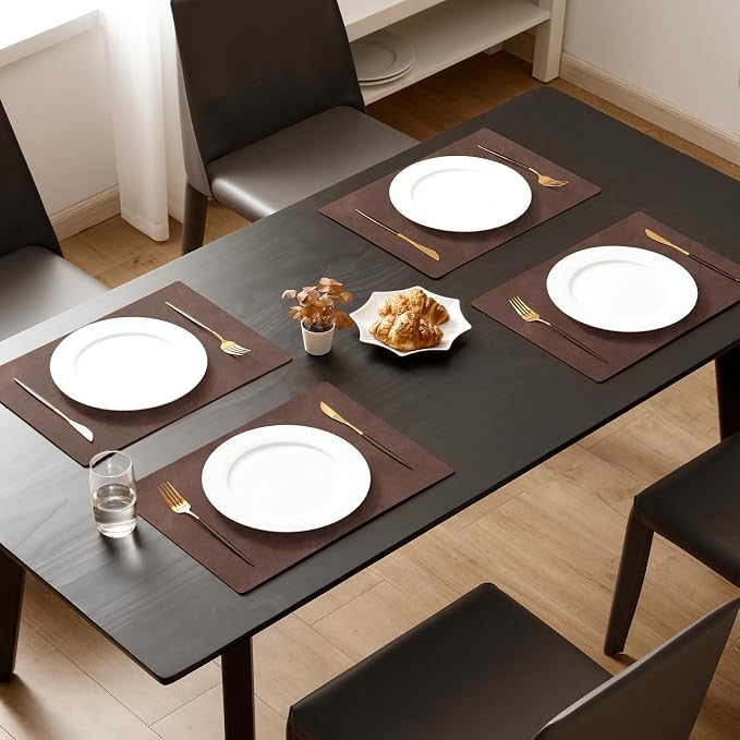 MOSAYT Vinyl Placemats Set of 6-12 X 17 Inch - Faux Leather 100% Waterproof Oil-Proof Wipeable PU Place Mats, Heat Resistant Reversible Table Mats for Kitchen, Dining, Outdoor, Coffee - Image 2