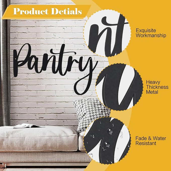 Pantry Black Metal Iron Wall Decoration Home Decor Signs for Hallway Living Room - Funny Metal Word Art - Image 3