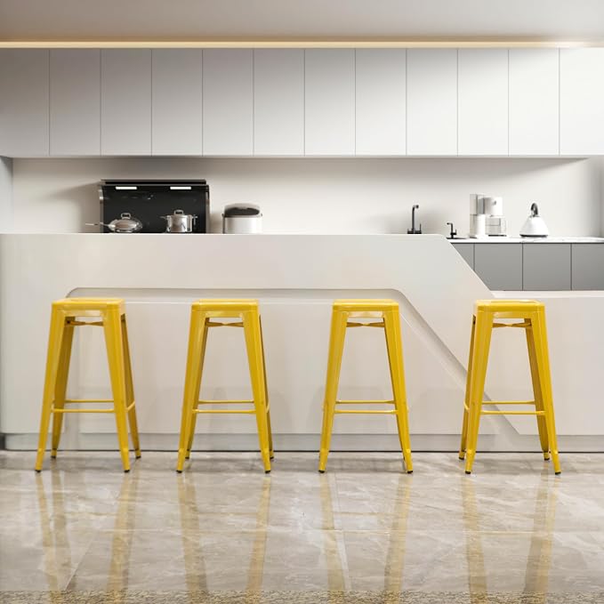 30-inch Backless Metal Bar Stool Stackable Heavy-Duty Counter-Height Chair for Home Bars Patios Kitchen Islands Cafes Restaurants Bistros and Dining Areas for Indoor & Outdoor Use, Yellow - Image 4