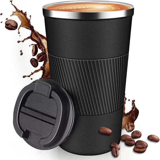 17OZ Travel Coffee Mug Insulated Coffee Cup with Spill Leak Proof Lid, Portable Stainless Steel Tumbler Reusable Hot and Cold Water Mug for Car, Daily, Camping- Black by Unknown