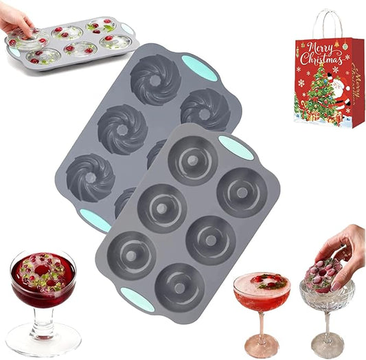 Wreath Ice Mold, 2026 New Christmas Wreath Ice Mold, 6 Hole Silicone DIY Mold, Flexible Silicone Mold for Wreath Ice Cubes, Donuts, Soap & Chocolate, Easy Release (Type-B+Type-C)