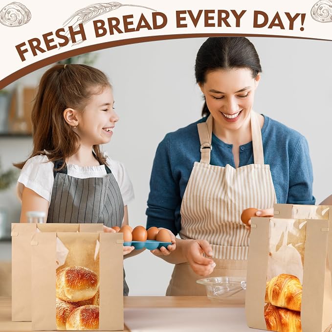 30 Pack Bakery Bags with Window Kraft Paper Bread Bags Bread Loaf Bags with Tin Tie Tab Lock Toast Bags Baked Food Packaging Storage - Image 6