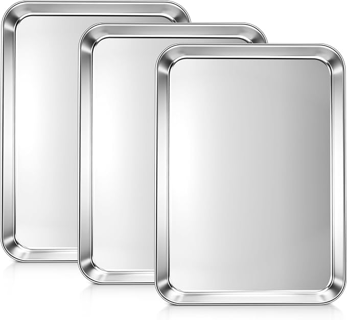 LIANYU Stainless Steel Sheet Pan Set, 17.5x13 Inch, Dishwasher Safe, 3 Pack | Commercial Grade Half Sheet Pan, Professional Bakeware Cookie Tray, Mirror Finish, Non Toxic, Easy Clean, Dishwasher Safe by LIANYU