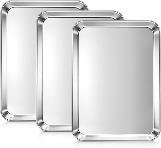 LIANYU Stainless Steel Sheet Pan Set, 17.5x13 Inch, Dishwasher Safe, 3 Pack | Commercial Grade Half Sheet Pan, Professional Bakeware Cookie Tray, Mirror Finish, Non Toxic, Easy Clean, Dishwasher Safe by LIANYU