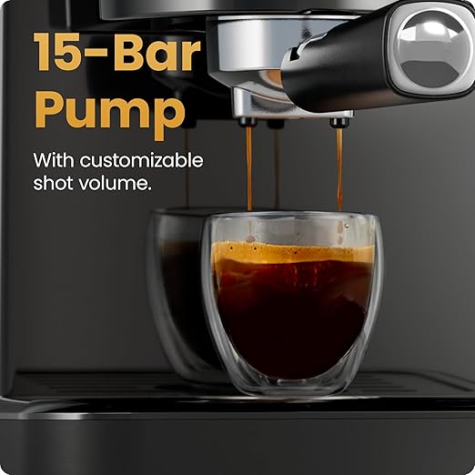 Chefman CraftBrew Espresso Machine, 15-Bar Pump Digital Espresso Maker w/Steam Wand for Latte & Cappuccino, Compact Espresso Coffee Machine w/ 1.5L Removable Water Reservoir - Stainless Black - Image 3