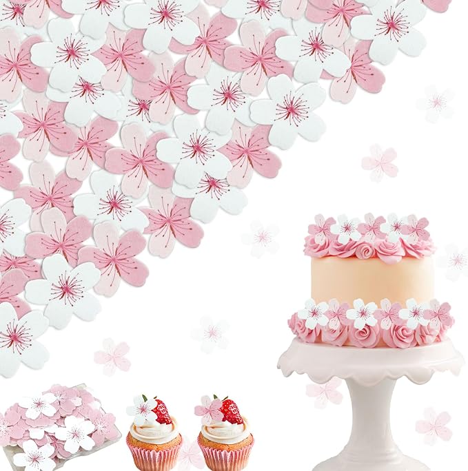 60pcs Edible Flowers Cake Decorations – Edible Flowers Cupcake Toppers | Edible Flowers Cherry Blossoms Cake Toppers Decorations Wafer Paper, Flower Cupcake Toppers for Wedding Birthday Party by Unknown
