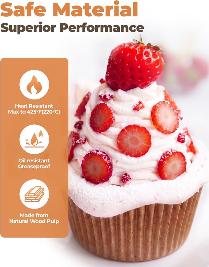 Bake Choice 200pcs Standard Cupcake Liners for Baking, Muffin Liners | Non-stick, Natural, Food-grade, Greaseproof Parchment , Cupcake Wrapper for Party, Christmas, Gift - Image 3
