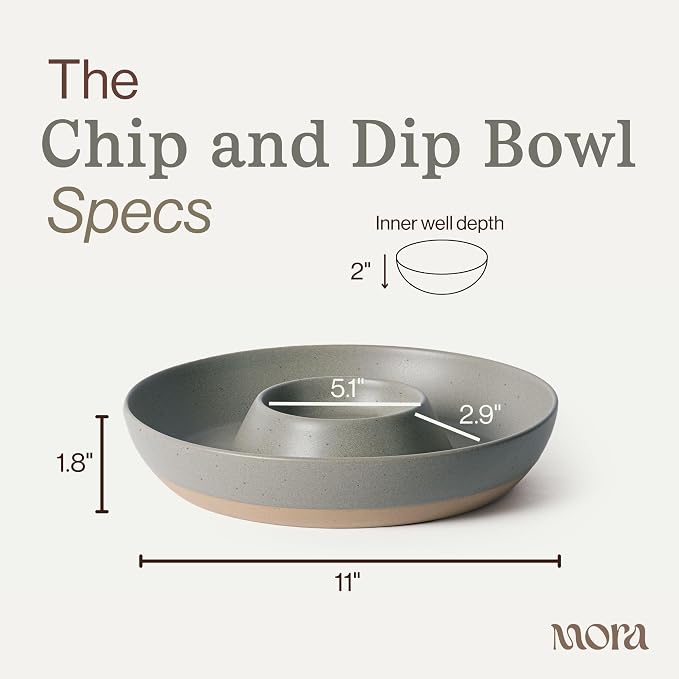 Mora Ceramic Chips and Dip Serving Tray: Large Divided Party Bowl Set for Chips & Salsa, Veggies & Dip, Fruit, Snacks, Entertaining, Hosting, etc. Minimalist Design for the Modern Hostess - Peppercorn - Image 2