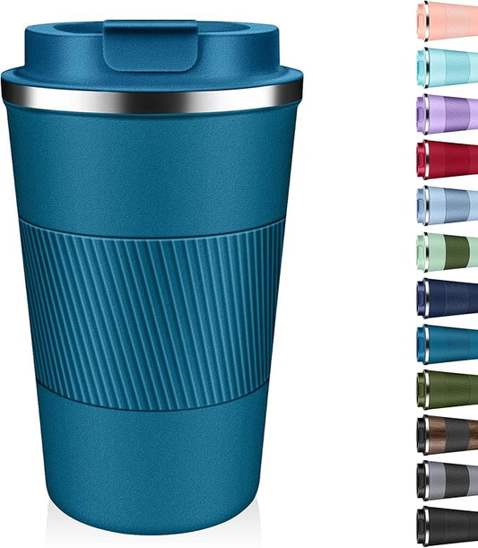Insulated Coffee Tumbler 12 oz, Stainless Steel Coffee Mug with Lids, Travel Coffee Mug Leak Proof, Double Wall Vacuum Insulated Reusable Coffee Cup, Keep Drinks Hot and Cold (Deep Teal, 12 Ounces) by Unknown