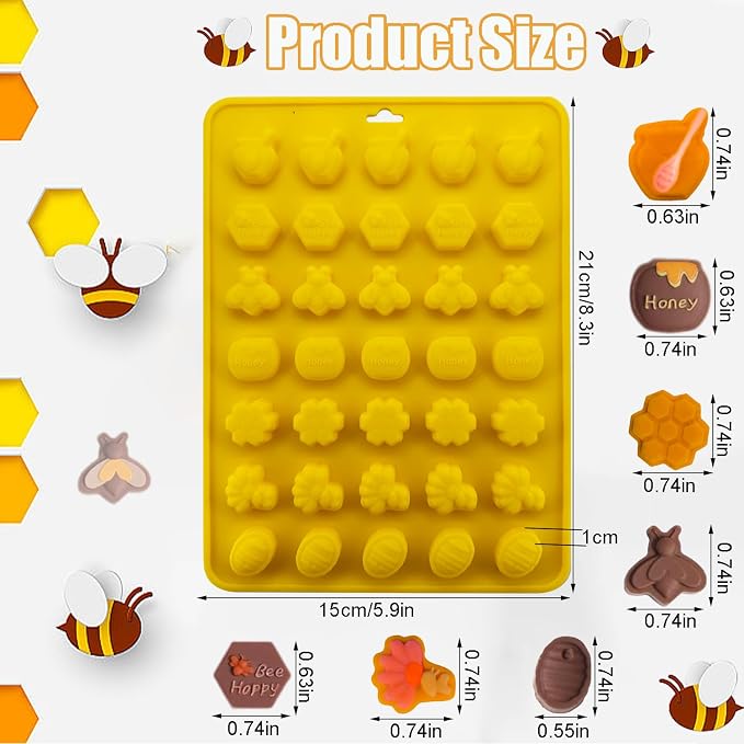 2Pack Honey Bee Chocolate Mold Bee Silicone Molds Honeycomb Chocolate Mold Honeypots Honey Dippers Shape Candy Molds Baking Moulds Gummy Fondant Ice Cube Candle Mold for Sugar Dessert Cupcake Decor - Image 3