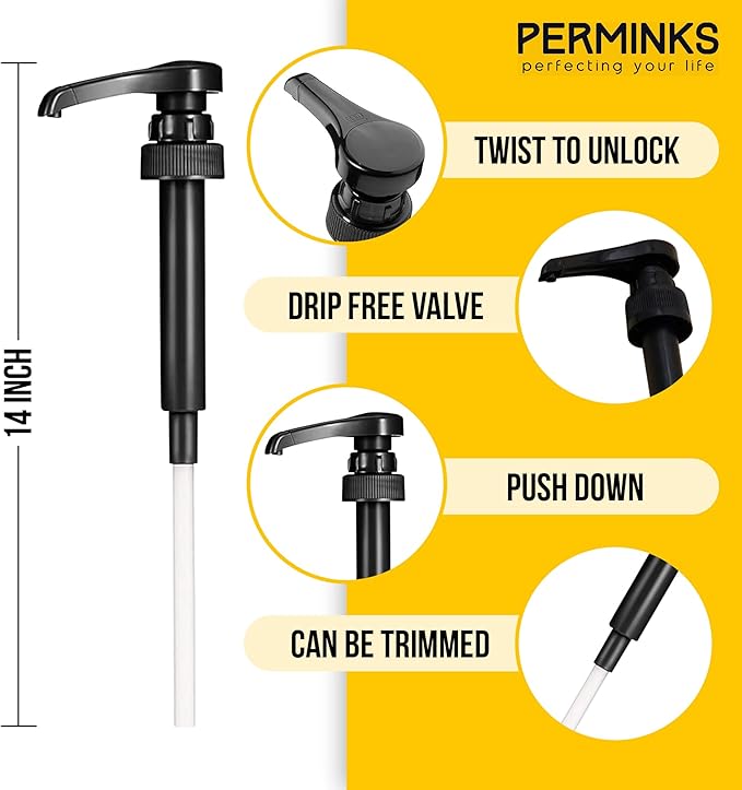 Premium Syrup Pump Compatible w/Torani 750 ml Bottle, Davinci Syrups - No Spill, No Clog Syrup Pump Dispenser for Vanilla, Snow Cone, Coffee Flavoring & More (Pack of 6, Black, White & Gold)