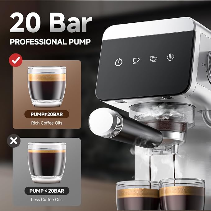 AMZCHEF Espresso Coffee Machine | 20 Bar Pressure System | LED Touch Screen | Compact Design Perfect for Home & Office | 41oz Water Tank - Image 3