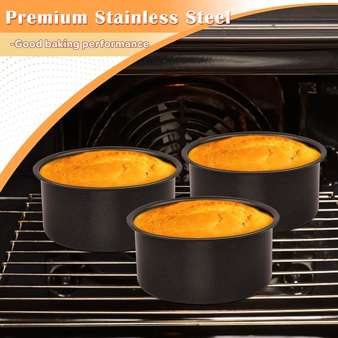 E-far 4 Inch Cake Pan Set of 3, Nonstick Stainless Steel Mini Round Cake Pans Tin, Small Size for Baking Smash Cakes/Cheesecake, Stainless Steel Core & Non-toxic Coating, Straight Side & 2 Inch Deep - Image 6