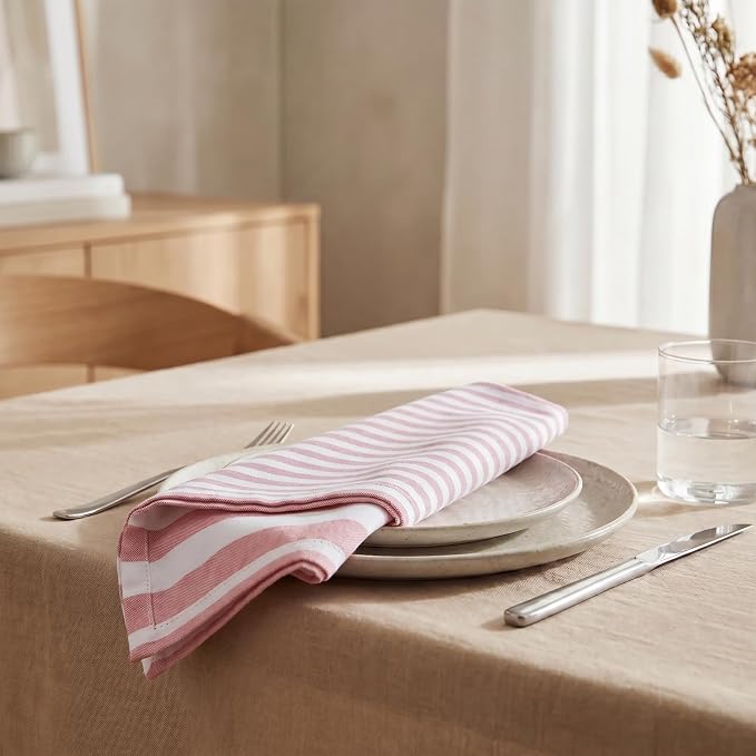 Urban Villa Cloth Napkins Cotton 20x20 (Set of 12) Garnet Red Stripes - Image 4