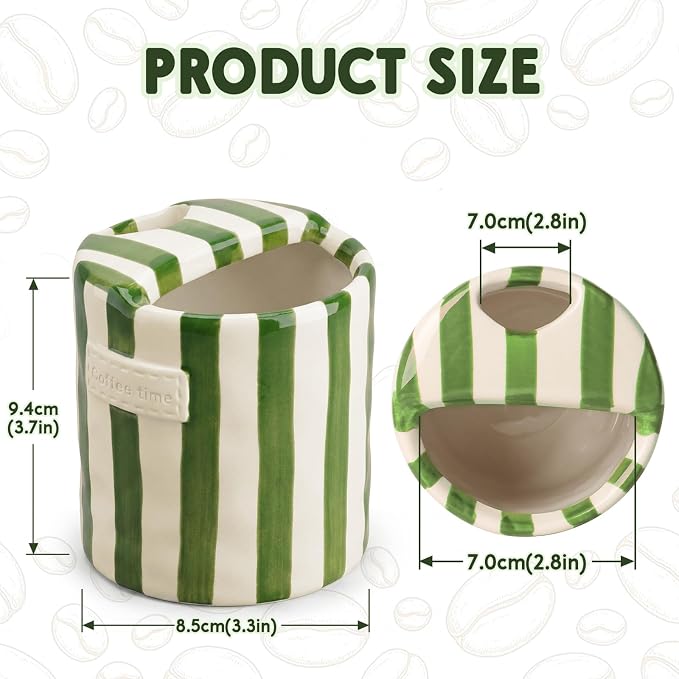 10oz Ceramic Coffee Mug with Sip Hole, Striped Espresso Cups for Hot & Cold Drinks and Microwave & Dishwasher & Freezer Safe, Ideal for Home Desk Kitchen Office Dorm Cafe Travel Daily - Green - Image 4