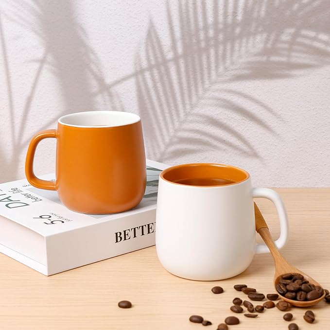 Ceramic Mug Set Porcelain Coffee Cups Set, Special Glaze Tea Cups Mug with Handle for Tea Latte Coffee Milk, Microwave Dishwasher Safe (White and Maple Brown) - Image 4