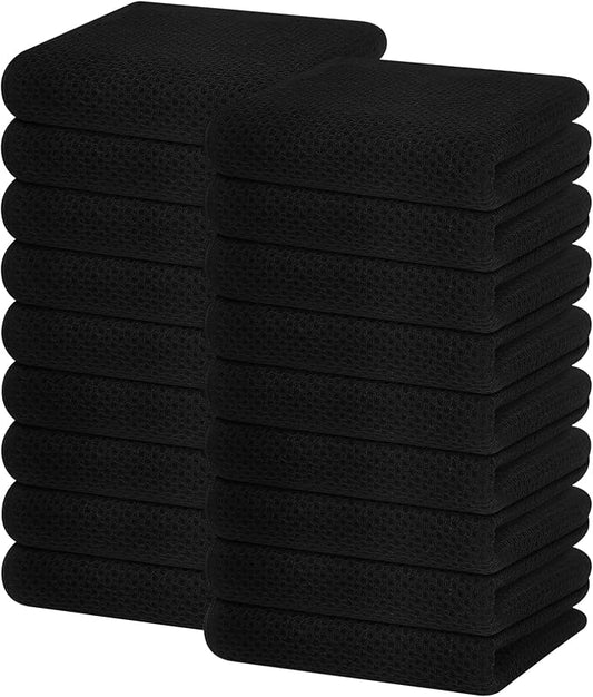 Homaxy 100% Cotton Waffle Weave Kitchen Dish Towels 18-Pack, Black | 13 x 28 Inches, Ultra Soft Absorbent Dish Towels, Quick Drying Cleaning Towels by Homaxy