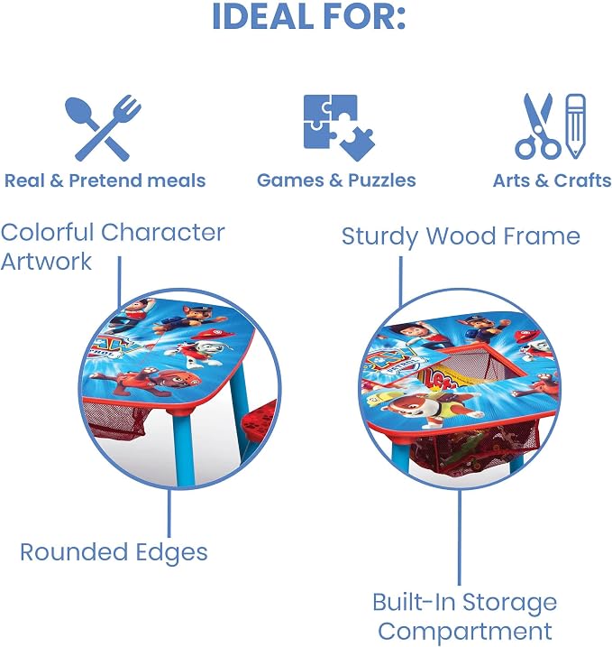 Delta Children Kids Table and Chair Set With Storage (2 Chairs Included) - Ideal for Arts & Crafts, Snack Time, Homeschooling, Homework & More, Nick Jr. PAW Patrol - Image 3
