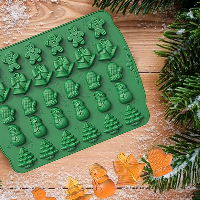 2 Pcs Christmas Silicone Molds for Chocolate,3D Christmas Tree Candy Silicone Mold 60 Cavity Small Baking Molds for Claus Elk Snowman Santa Bells Gloves Socks Shape Silicon Molds