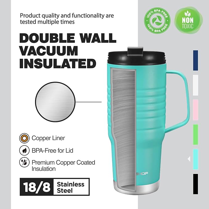 HAUSHOF 24 oz Travel Mug with Handle, Stainless Steel Vacuum Insulated Coffee, Double Wall Travel Mugs with Leakproof Lid, BPA Free - Image 4