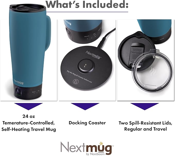 Nextmug Ultra - Temperature-Controlled, Self-Heating Travel Mug | (Slate Blue - 24 oz.) – The Biggest Nextmug, No App, Long-Lasting Battery for Work & Study, Great Gift for Coffee Lovers - Image 3