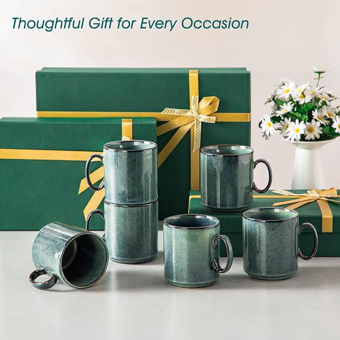 vancasso STARRY Ceramic Coffee Mugs Set of 6, 12 Oz Coffee Cups for Latte, Cappuccino, Tea & Hot Cocoa, Artisan Modern Style for Coffee Bar, Home & Kitchen, Microwave & Dishwasher Safe, Green - Image 8
