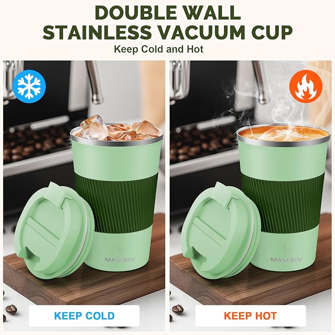 MOMSIV 12oz Travel Coffee Mug, Insulated Coffee Cup with Leakproof Lid | 6-Hour Heat Retention, 360°Leak proof, Vacuum Stainless Steel Double Walled, BPA-free, Reusable And To Go Coffee Mug - Image 3