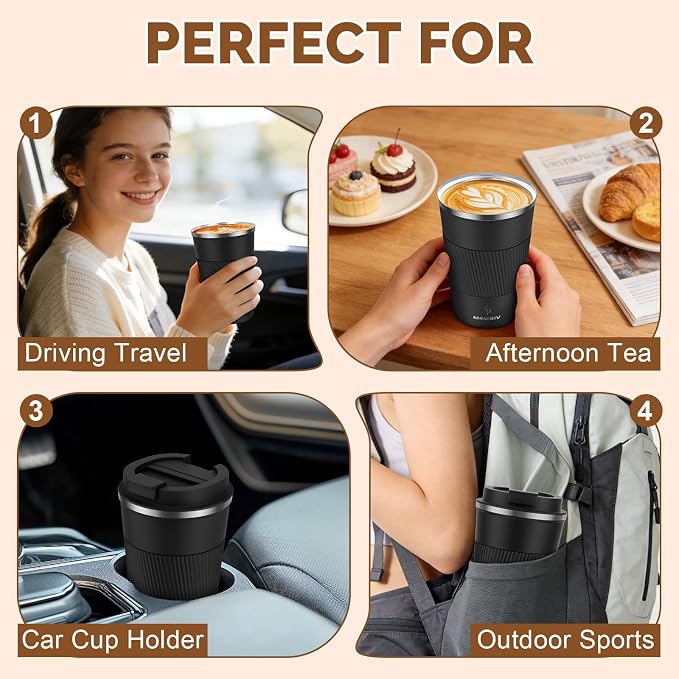 MOMSIV 12oz Travel Coffee Mug, Insulated Coffee Cup with Leakproof Lid | 6-Hour Heat Retention, 360°Leak proof, Vacuum Stainless Steel Double Walled, BPA-free, Reusable And To Go Coffee Mug - Image 7