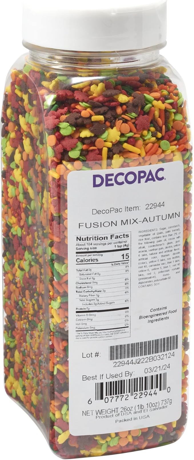 DecoPac Autumn Fusion Mix Sprinkles, 26oz, Shaped Candy Sprinkles in Handheld Container, Edible Decorations For Celebration Cakes, Cupcakes, Cookies and Donuts by Decopac
