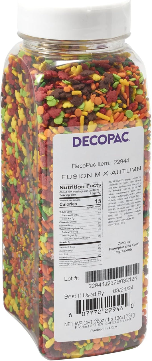 DecoPac Autumn Fusion Mix Sprinkles, 26oz, Shaped Candy Sprinkles in Handheld Container, Edible Decorations For Celebration Cakes, Cupcakes, Cookies and Donuts by Decopac