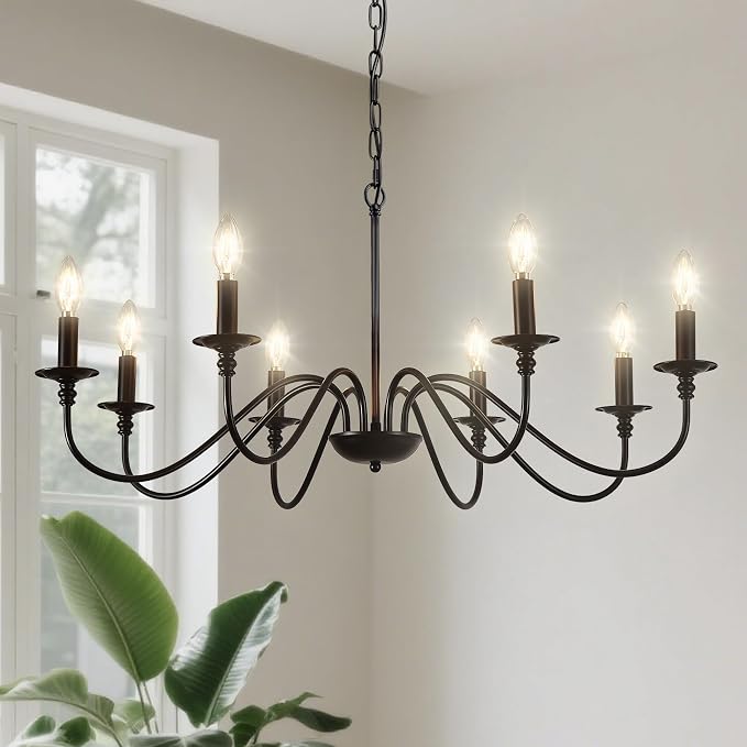 Depuley Black Chandelier Light Fixture: Vintage 8-Light Candle Chandeliers for Dining Room Lighting - Modern Hanging Pendant Lights Kitchen Island - Farmhouse Chandelier Chandeliers for Bedroom by Depuley