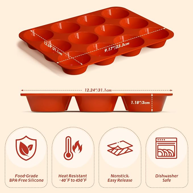 SINBEE Silicone Muffin Pans for Baking - 3 Pack Silicone Molds 12 Cups Nonstick Cupcake Pan for Baking BPA Free Cake Pop Mold Egg Muffins - Image 3