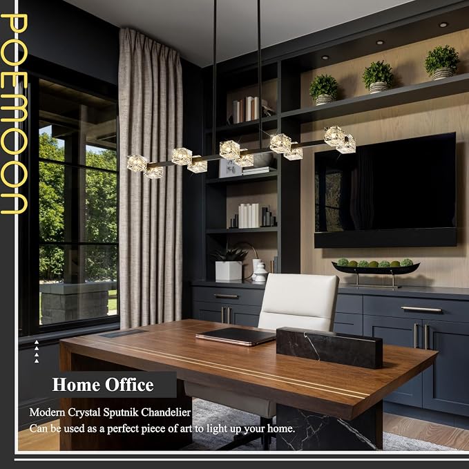 Black Gold Crystal Chandelier 10-Light L 43" Modern Sputnik Ceiling Pendant Light Fixture Industrial Adjustable Hanging Lights for Dining Room Kitchen Island Living Room Bar - Image 8