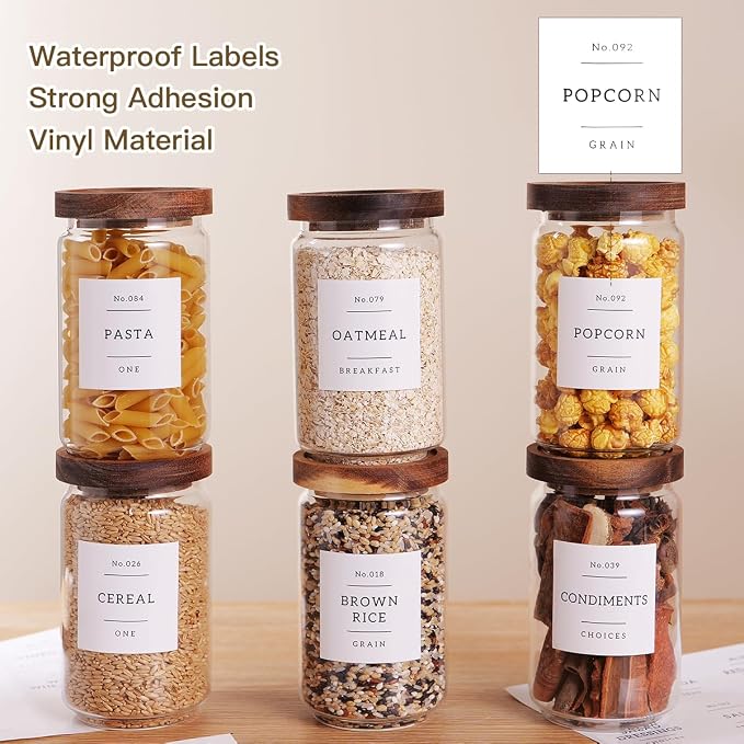 6 Set Glass Pantry Storage Jars with Acacia Airtight Lid - 23oz Thicken Glass Kitchen Canisters with 132 Pantry Labels - Clear Glass Food Storage Containers with Wood Lid for Tea,Sugar,Cookie,Coffee - Image 3