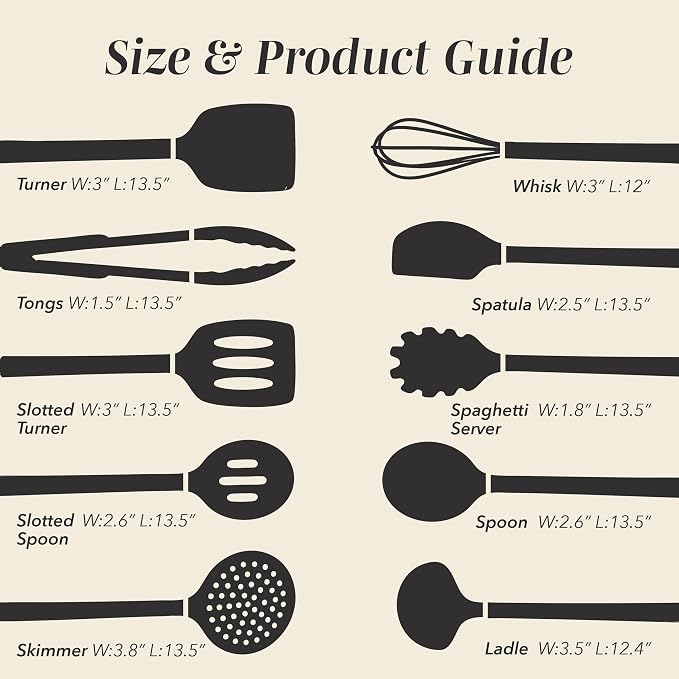 COOK WITH COLOR Silicone Cooking Utensils, Kitchen Utensil Set, Easy to Clean Silicone Kitchen Utensils, Cooking Utensils for Nonstick Cookware, Kitchen Gadgets Set, 10 Pieces, Black - Image 6