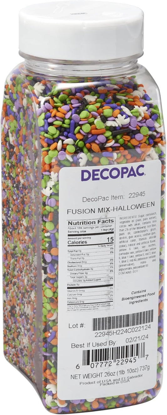 DecoPac Halloween Fusion Mix Sprinkles, 26oz, Shaped Candy Sprinkles in Handheld Container, Edible Decorations For Celebration Cakes, Cupcakes, Cookies and Donuts by Decopac