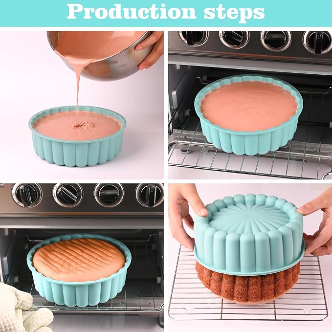 HUAKENER 2 Pcs Charlotte Cake Pan, 8 Inch Round Cake Pan | Nonstick Silicone Cake Molds for Cheese Cake, Chocolate Cake, Rainbow Cakes, Strawberry Shortcake, Brownie Tart Pie - Image 4