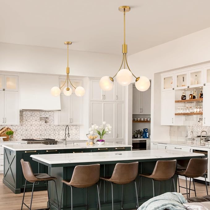 Bubble Chandelier, Modern Glass Gold Sputnik Chandelier 3-Light Ceiling Light Fixture Shades Stylish Bright Lighting for Dining Room Kitchen Bedroom Living Room Foyer Home Decor - Image 7