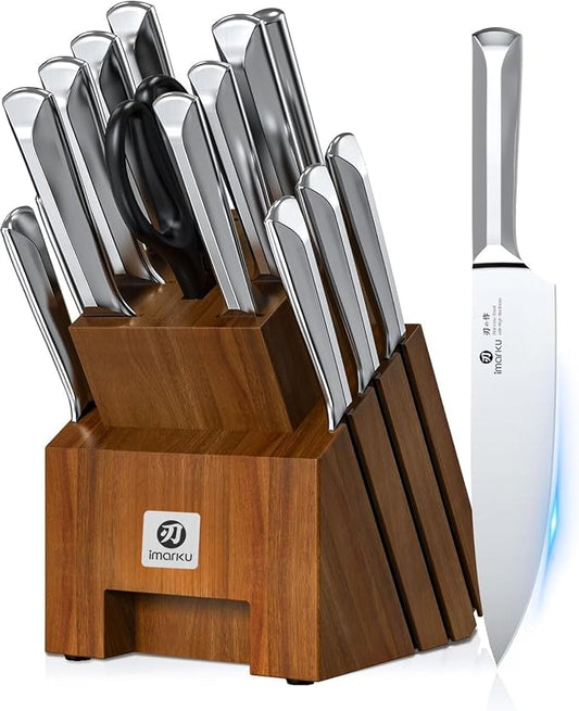 imarku 16-Pieces High Carbon Japanese Stainless Steel Kitchen Knife Set | Knife Set with Block|15°Precision Edge | 56±2 HRC Hardness | Built-in Sharpener|Ergonomic Handles|Gifts Mom & Dad by imarku