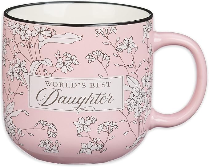 Christian Art Gifts Large Dishwasher/Microwave Safe Ceramic Coffee & Tea Mug for Daughters: World's Best Daughter Encouraging Bible Verse, Non-toxic Lead-Free Cup for Women, Pink/White Floral, 14 oz. by ChristianArtGifts