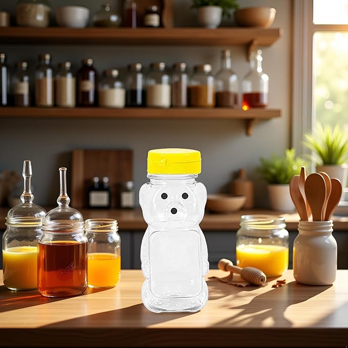 Yellow 8 Oz Plastic Bear Honey Bottle Jars, Empty Honey Squeeze Bottle with Flip-top Lid for Storing and Dispensing, Yellow Flap Caps for Storing and Dispensing Garlic Presses,Storage and Organization - Image 9