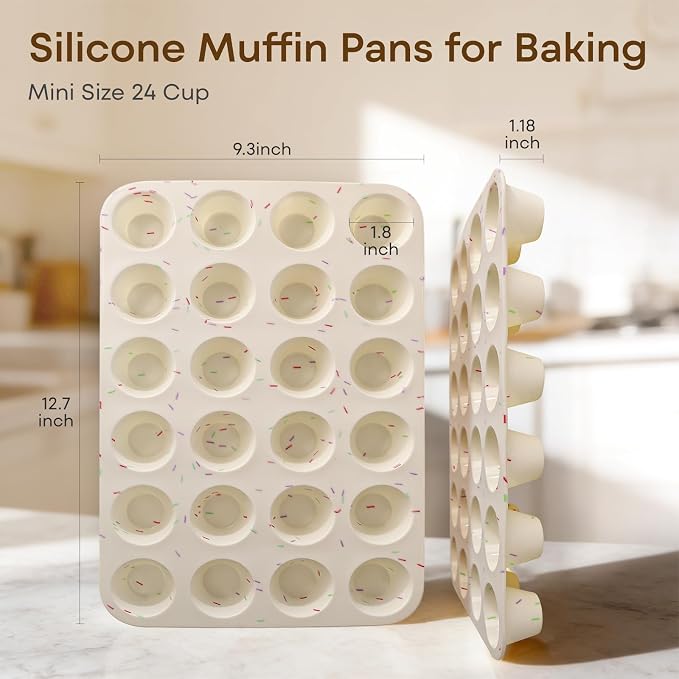 Silicone Mini Muffin Pan, 24 Cup Nonstick Mini Cupcake Pan 2Pcs | Food-Grade Silicone Muffin Tin, Oven Dishwasher Freezer Safe Silicone Molds for Home Baking DIY, Mini Cupcakes, Egg Bites - Image 2