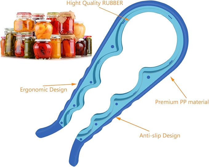 5-in-1 Multi-Functional Bottle, Jar, and Can Opener with Silicone Handle for Children, Elderly, and Arthritis Sufferers (Blue) - Image 5