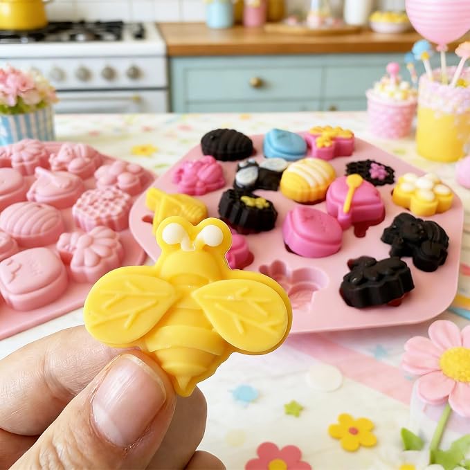 2Pack Bee Silicone Molds for Chocolate, Honey Bee Chocolate Mold Honeycomb Silicone Candy Molds Flower Honey Pot Shapes for Candy, Jelly, Sugar, Gummy, Cake Decoration, Fondant, DIY Ice Cube Tray - Image 7